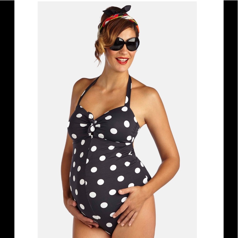 🎉HP🎉 Pez D’or Maternity One Piece Polka Dot Black Swimsuit